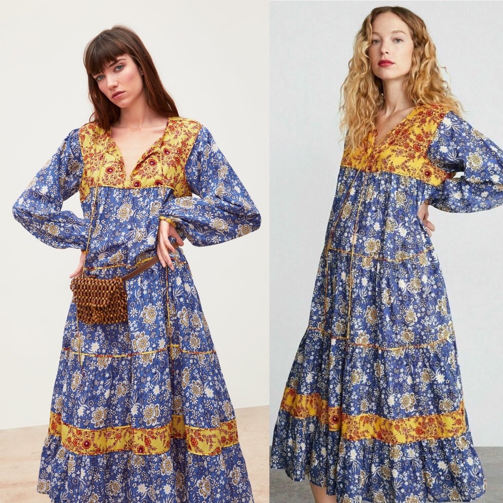 Zara Floral Contrast Maxi Dress